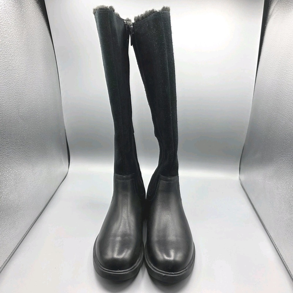 CLARKS Un Elda Hi Boots Womens 6 Black Leather Suede Faux Fur Lined Waterproof - Picture 3 of 11